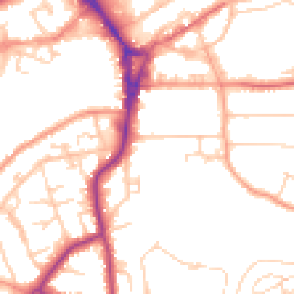 Daytime road noise heatmap for GU22 7NS