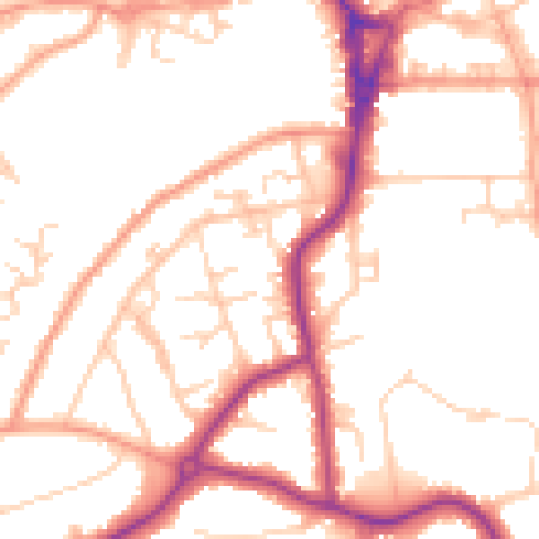 Daytime road noise heatmap for GU22 7PG