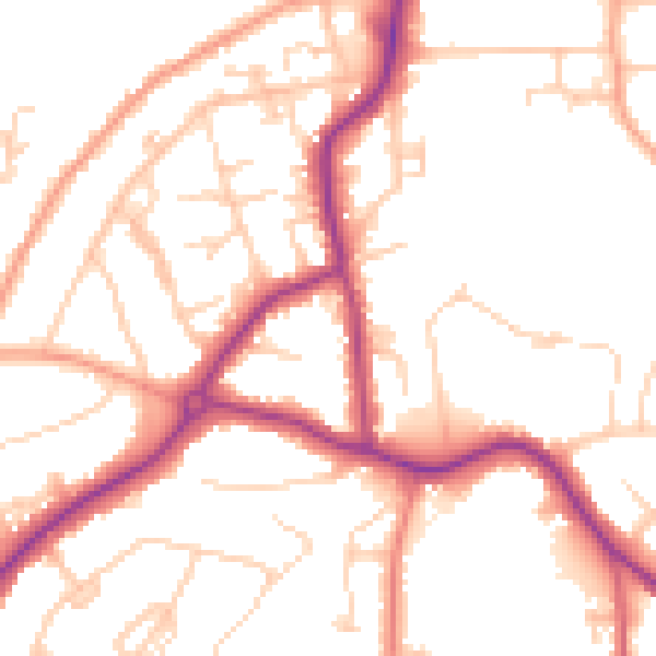Daytime road noise heatmap for GU22 7SJ