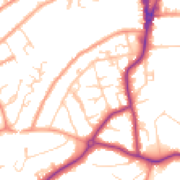 Daytime road noise heatmap for GU22 7TH