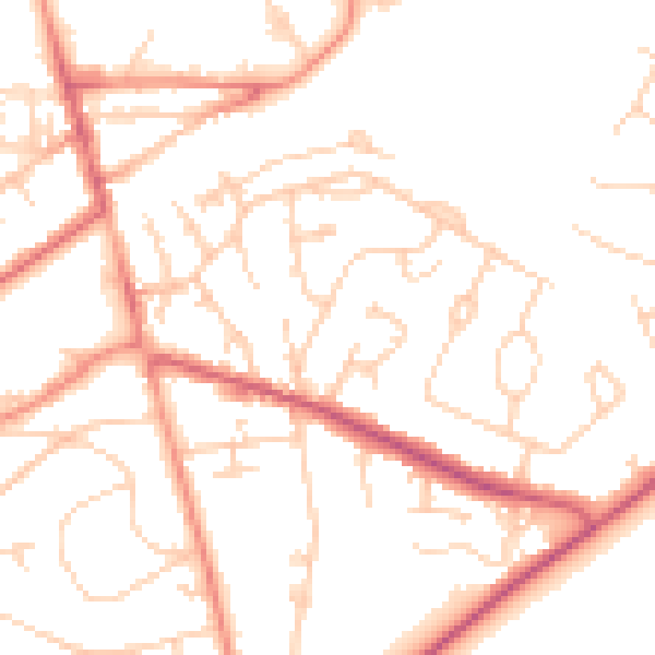 Daytime road noise heatmap for GU22 8BY