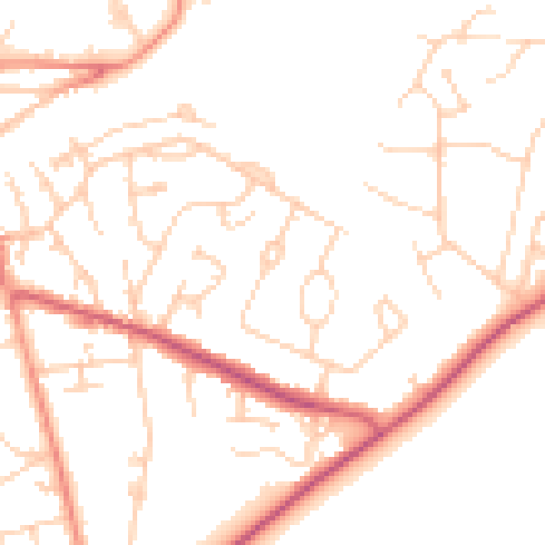 Daytime road noise heatmap for GU22 8ET