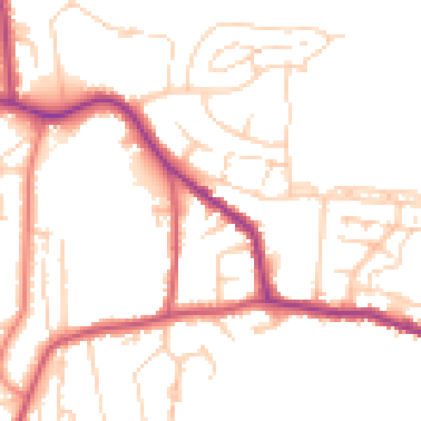 Daytime road noise heatmap for GU22 9EA