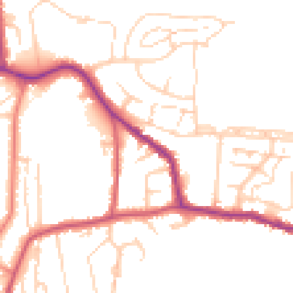 Daytime road noise heatmap for GU22 9EB