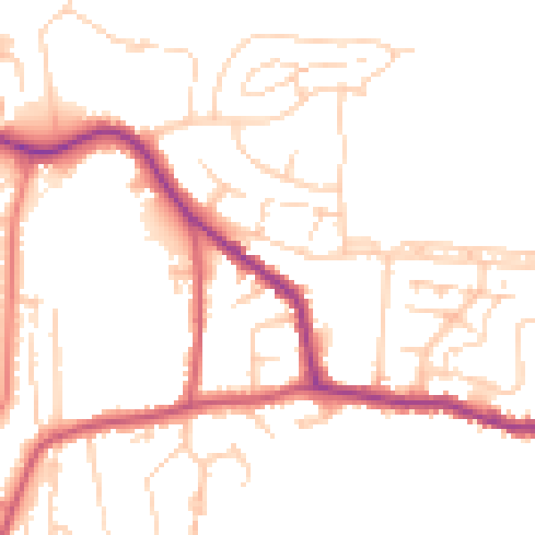 Daytime road noise heatmap for GU22 9EE