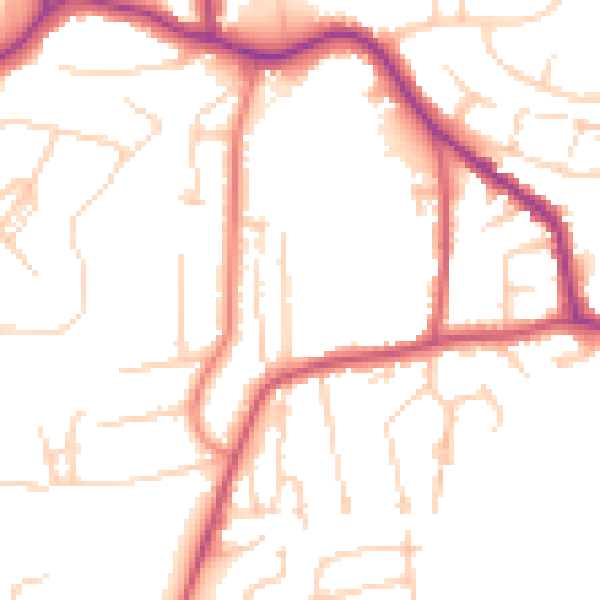 Daytime road noise heatmap for GU22 9NF