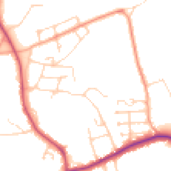 Daytime road noise heatmap for GU24 8BE