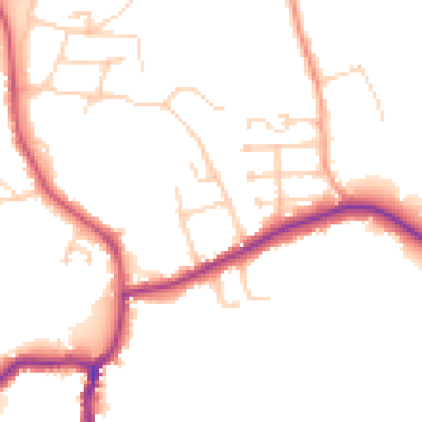 Daytime road noise heatmap for GU24 8PX
