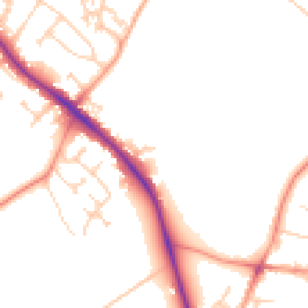 Daytime road noise heatmap for GU24 9AQ