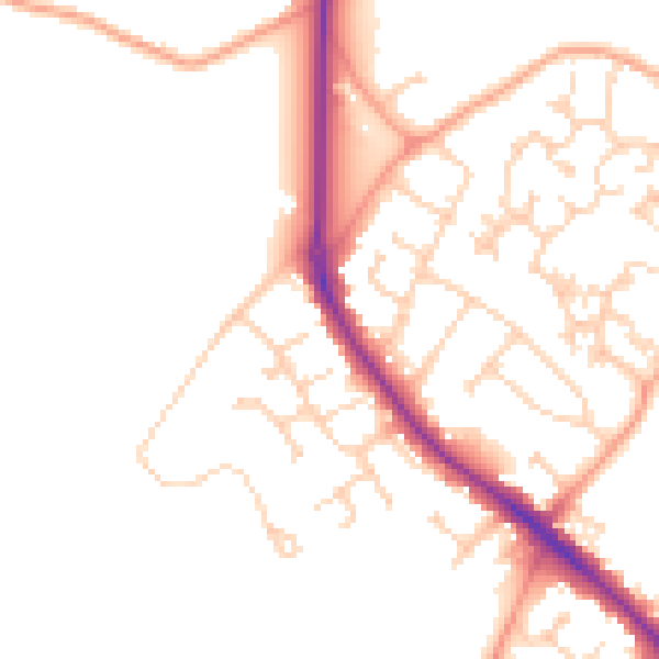 Daytime road noise heatmap for GU24 9DJ