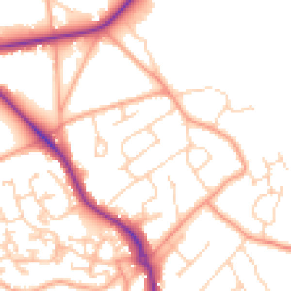 Daytime road noise heatmap for GU24 9JJ