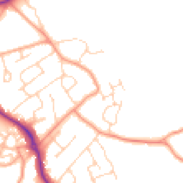 Daytime road noise heatmap for GU24 9JQ