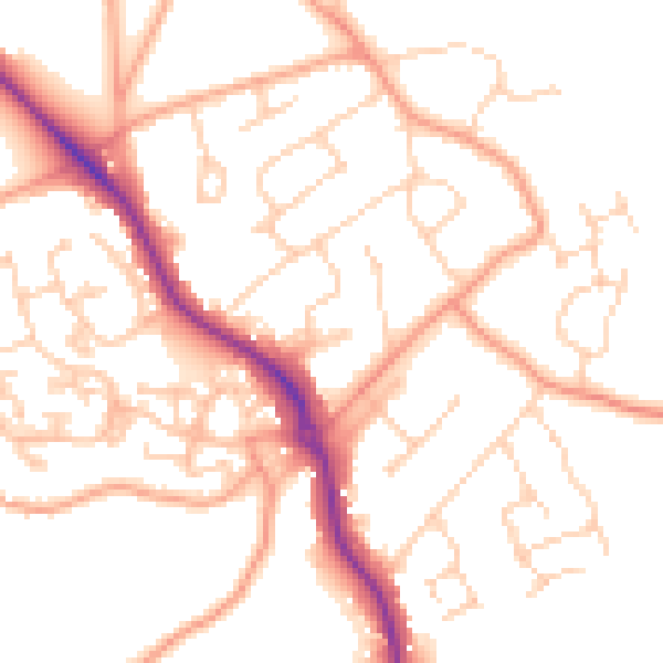 Daytime road noise heatmap for GU24 9LJ