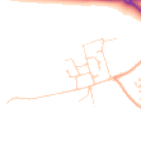 Daytime road noise heatmap for GU24 9NQ