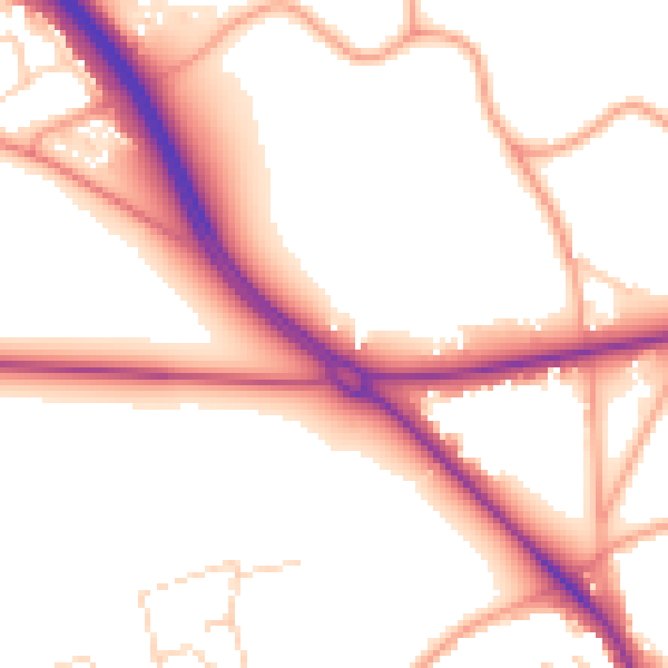 Daytime road noise heatmap for GU24 9PZ