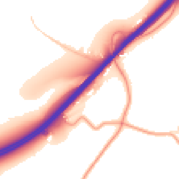 Daytime road noise heatmap for GU26 6DF