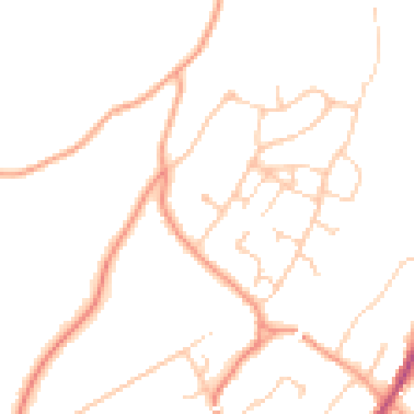 Daytime road noise heatmap for GU27 1BB