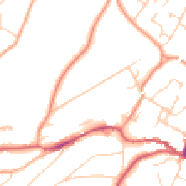 Daytime road noise heatmap for GU27 1BS