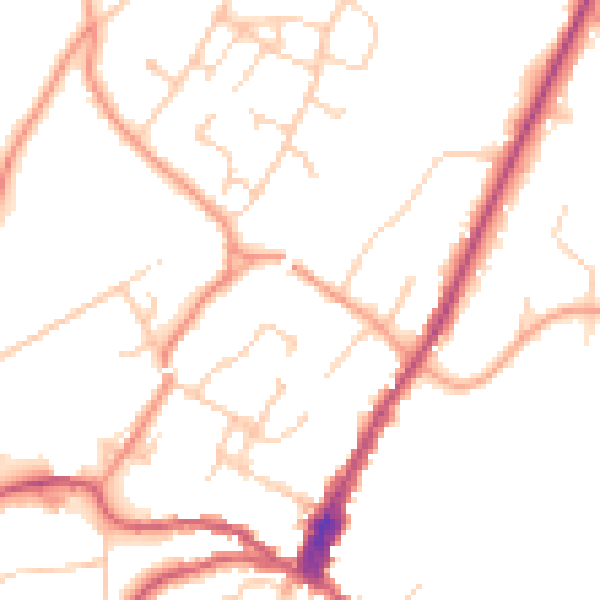 Daytime road noise heatmap for GU27 2BY