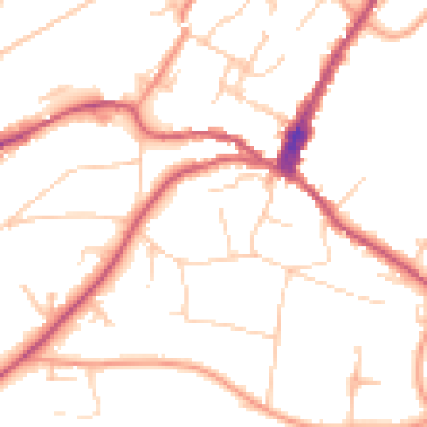Daytime road noise heatmap for GU27 2JW