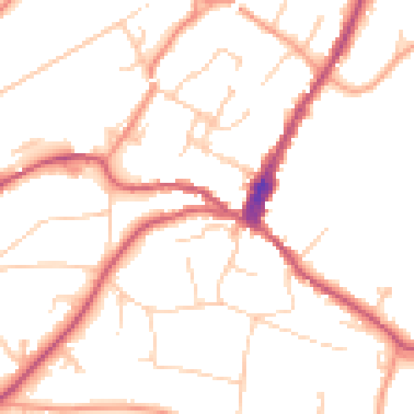 Daytime road noise heatmap for GU27 2NA