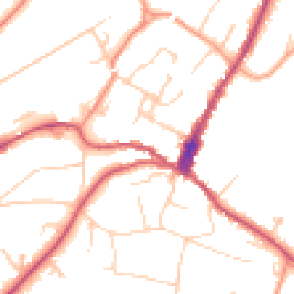Daytime road noise heatmap for GU27 2NX