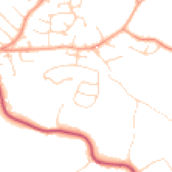 Daytime road noise heatmap for GU33 7HJ