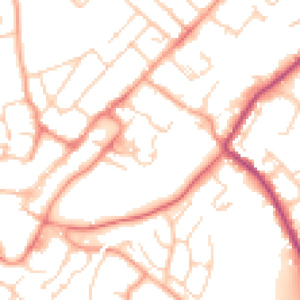Daytime road noise heatmap for GU34 1DA