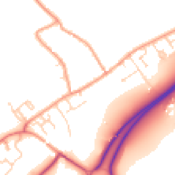 Daytime road noise heatmap for GU34 4EW