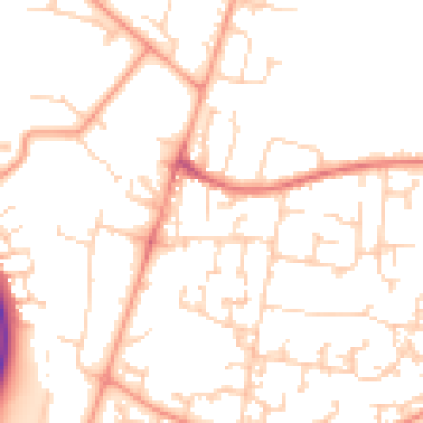 Daytime road noise heatmap for GU35 0BE