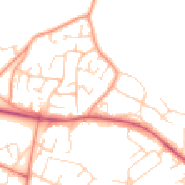 Daytime road noise heatmap for GU46 7TW