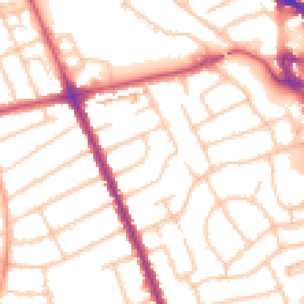 Daytime road noise heatmap for HA1 4XQ