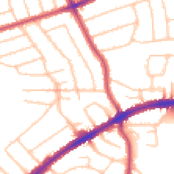 Daytime road noise heatmap for HA3 8HW