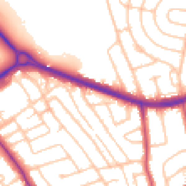 Daytime road noise heatmap for HA8 8BF