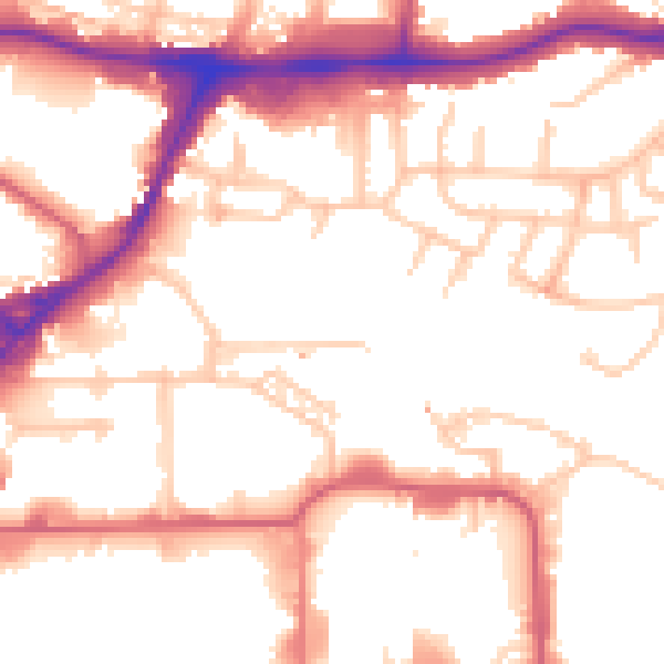 Daytime road noise heatmap for HA9 0AQ