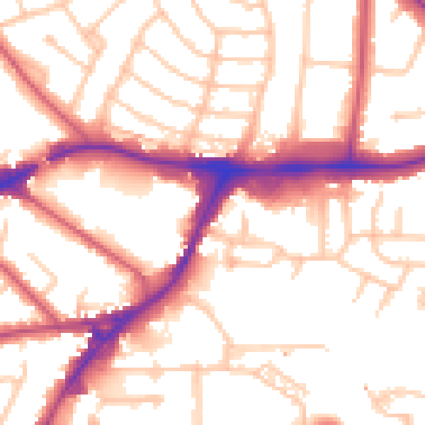 Daytime road noise heatmap for HA9 9AB