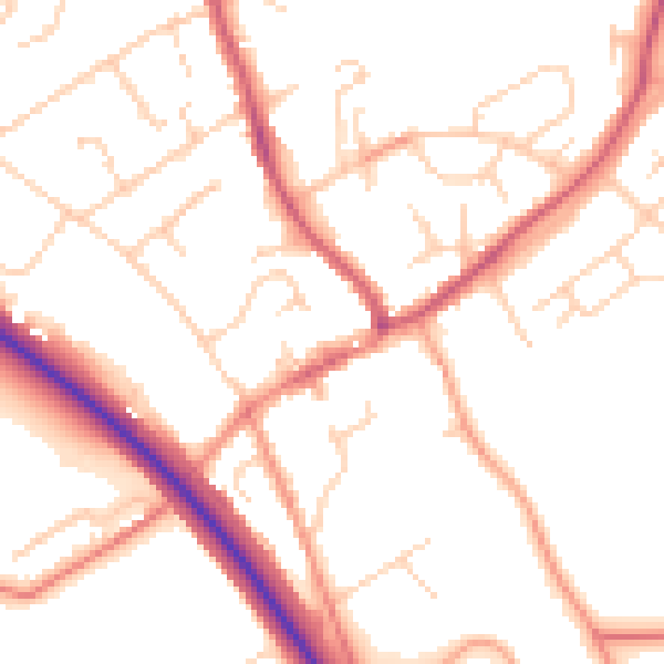 Daytime road noise heatmap for HP22 6ED