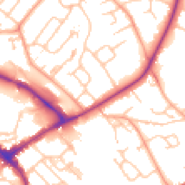 Daytime road noise heatmap for HR1 1BQ