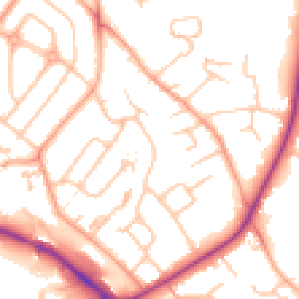 Daytime road noise heatmap for HR1 1BT