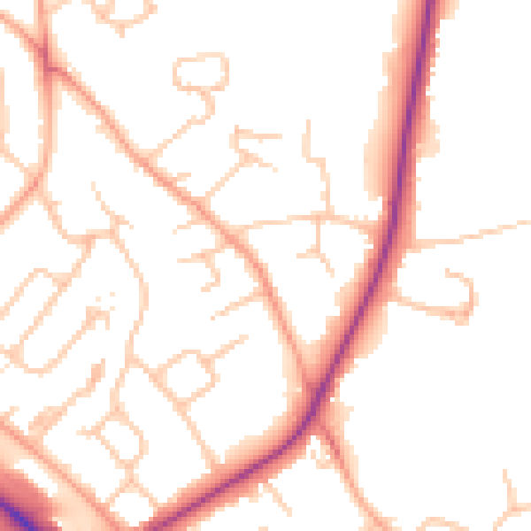 Daytime road noise heatmap for HR1 1DX