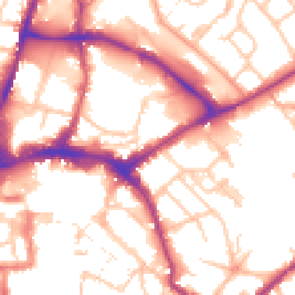 Daytime road noise heatmap for HR1 2BD