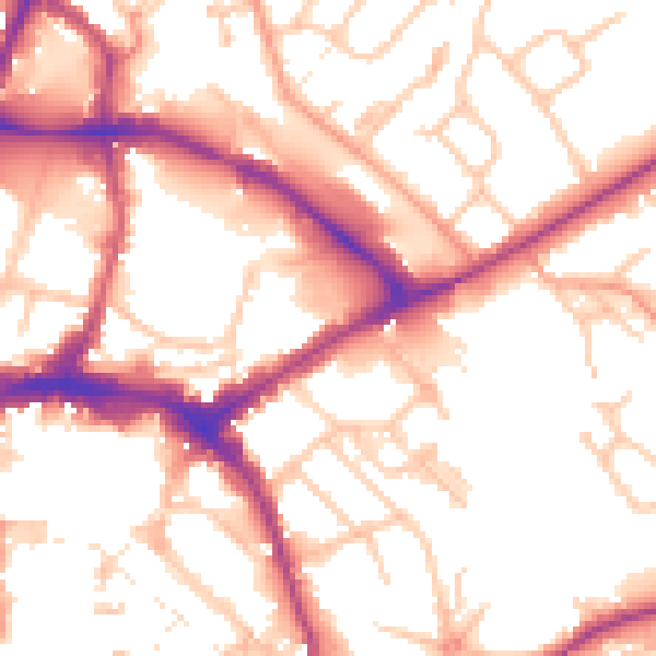 Daytime road noise heatmap for HR1 2BG