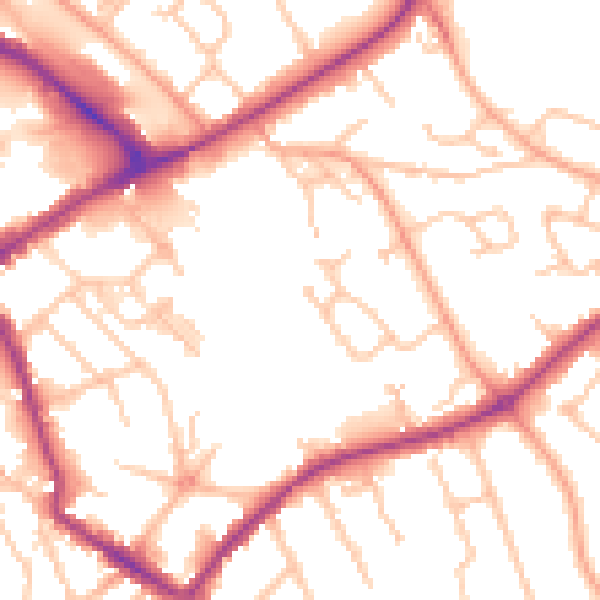 Daytime road noise heatmap for HR1 2TY