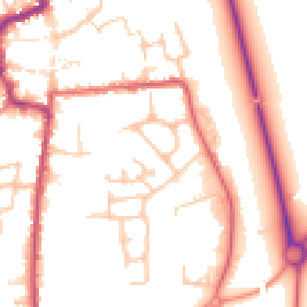Daytime road noise heatmap for HR6 8AZ