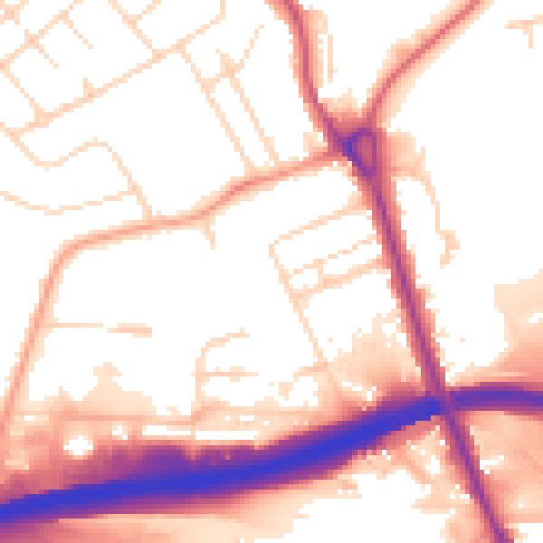 Daytime road noise heatmap for IP32 6AZ