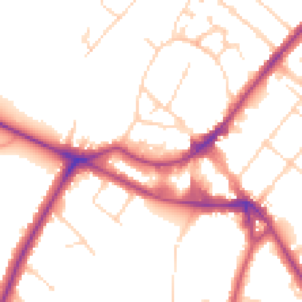 Daytime road noise heatmap for KT12 1BB