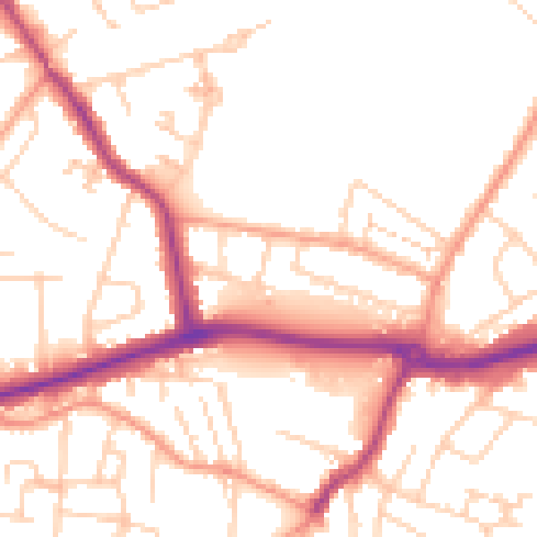 Daytime road noise heatmap for KT12 5RB