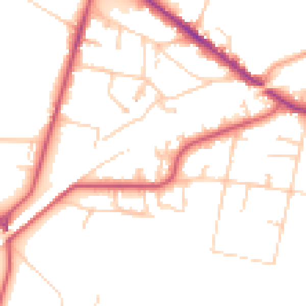 Daytime road noise heatmap for KT13 0DZ