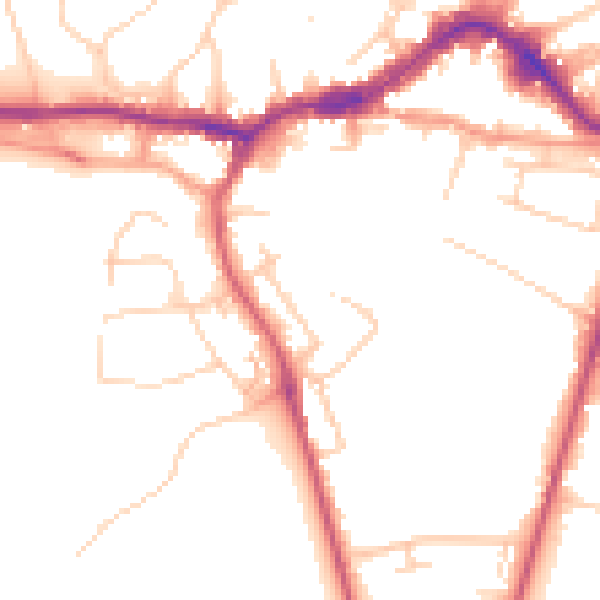 Daytime road noise heatmap for KT13 8UW