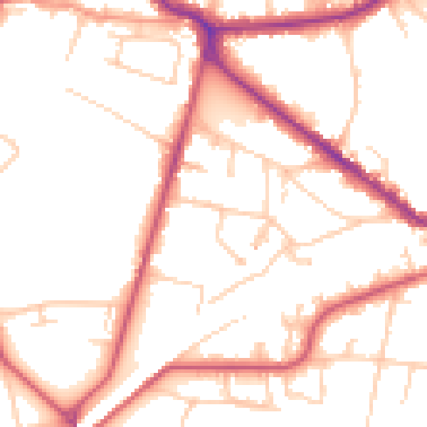 Daytime road noise heatmap for KT13 9AQ